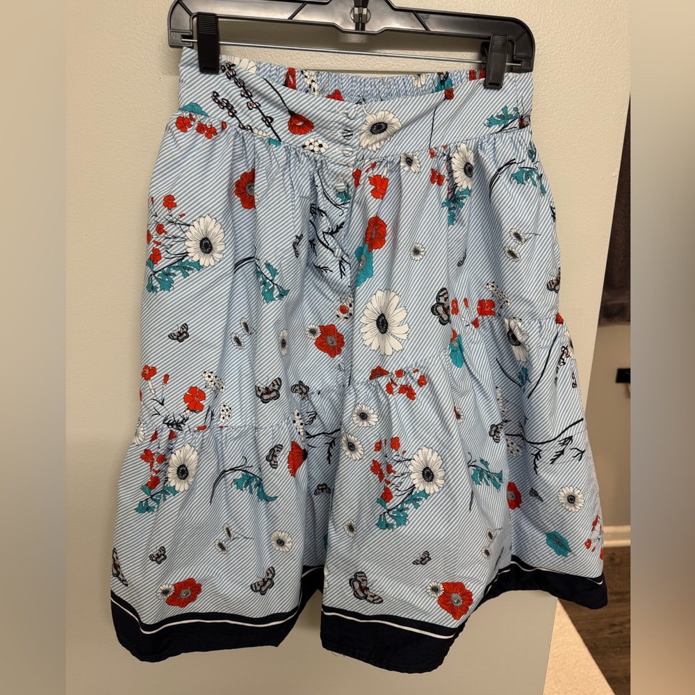 Zara Striped Floral Skirt in Red and Blue